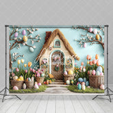 Aperturee - Aperturee Colorful Eggs Floral Bunny Hutch Easter Backdrop